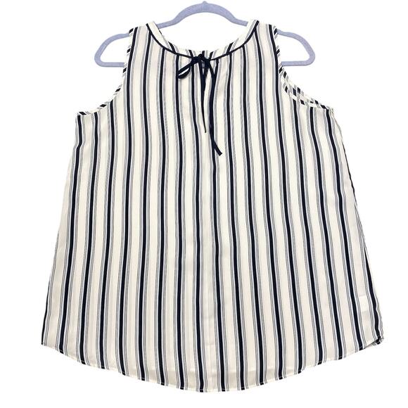 LOFT Womens Tank Top M White Blue Stripe Sleeveless Bow Keyhole - Picture 1 of 7